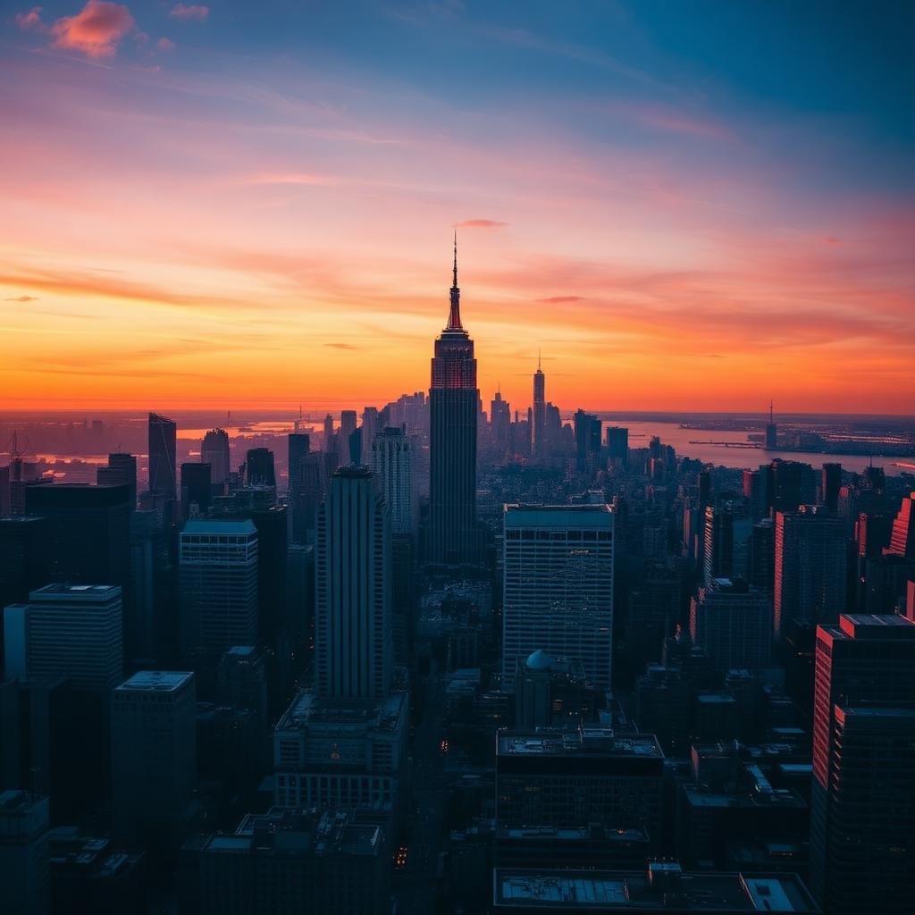 New York City skyline at golden hour