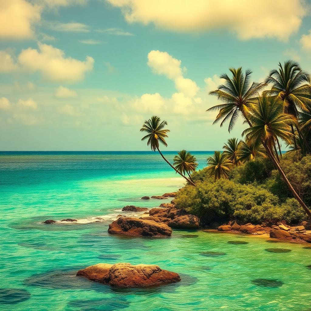 Jamaica tropical coastline with palm trees